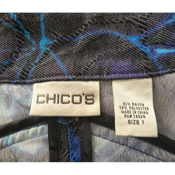 Chico's Women's Jacket Blue Multi Floral Snap Front Mock Neck size 1 - Picture 5 of 5